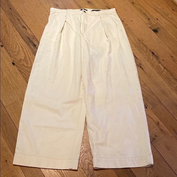 Banana Republic Pleated High Waisted Relaxed Wide Leg Trouser Jean Ecru W32 TALL - Picture 1 of 11